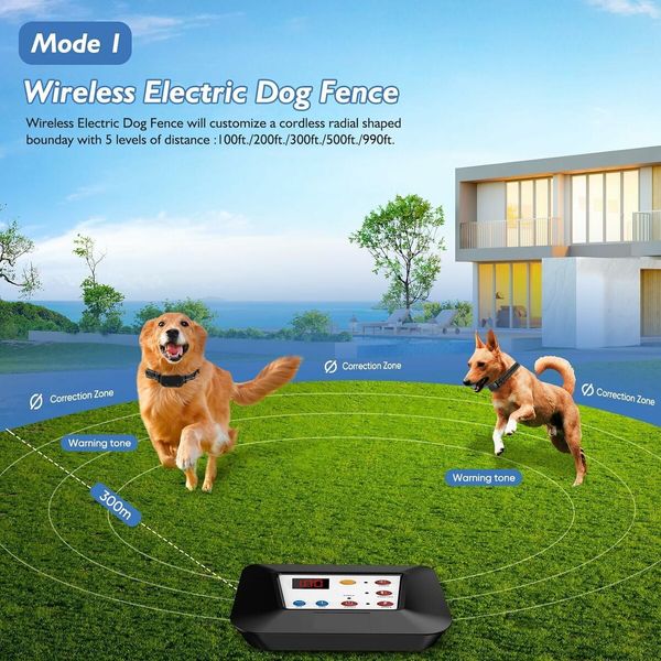 Wireless Dog Fence System, 2 Dog Electric Fence and Remote Trainer, Portable Outdoor Wireless Dog Perimeter Fence for Yard, Adjustable Dog Collar