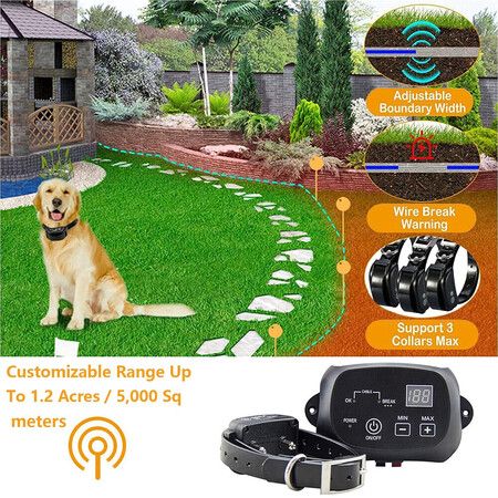 Electric Dog Fence, Underground Pet Containment System, Covers up to 3/4 Acre, with Waterproof/Rechargeable Training Collar, Shock/Tone Correction,for 2 Dog