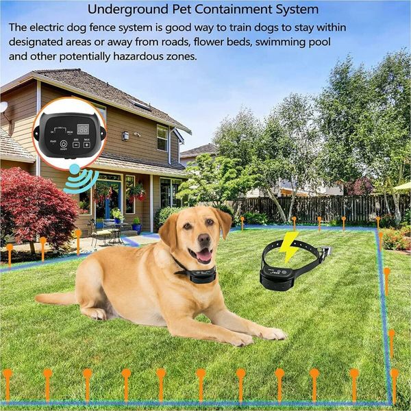 Electric Dog Fence, Underground Pet Containment System, Covers up to 3/4 Acre, with Waterproof/Rechargeable Training Collar, Shock/Tone Correction,for 2 Dog