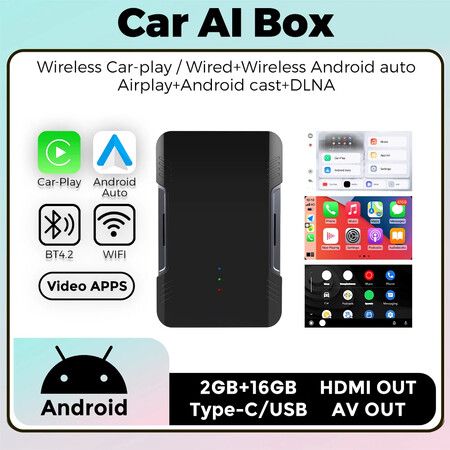 Car TV Box Wired To Wireless CarPlay Android Auto Ai Box 2GB 16GB Support Netflix Youtube HDMI Av Out AirPlay USB Plug and Play