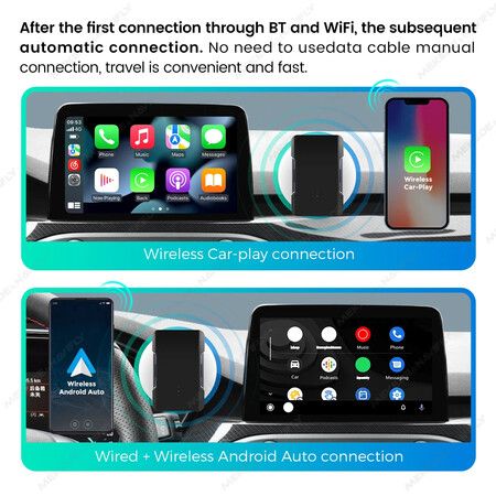 Car TV Box Wired To Wireless CarPlay Android Auto Ai Box 2GB 16GB Support Netflix Youtube HDMI Av Out AirPlay USB Plug and Play