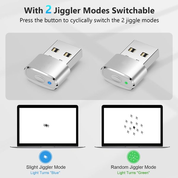 Undetectable Metal USB Mouse Mover with Switch Button,Automatic Mouse Shaker with 2 Jiggle Modes,Mouse Simulator,Driver-Free,Plug & Play,Keep Computer/Laptop Awake,Silver