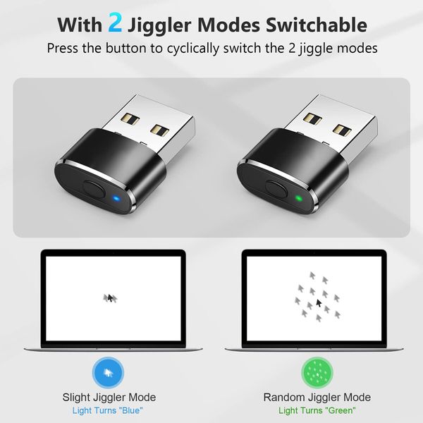 Undetectable Metal USB Mouse Mover with Switch Button,Automatic Mouse Shaker with 2 Jiggle Modes,Mouse Simulator,Driver-Free,Plug & Play,Keep Computer/Laptop Awake,Black