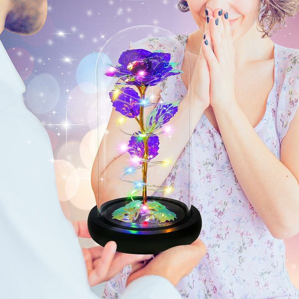 Rose Gifts for Mom from Daughter, Mom Gifts for Her, Colorful Red Light Up Rose in A Glass Dome with Colorful Light,Graduation Gifts for Girl Anniversary Purple