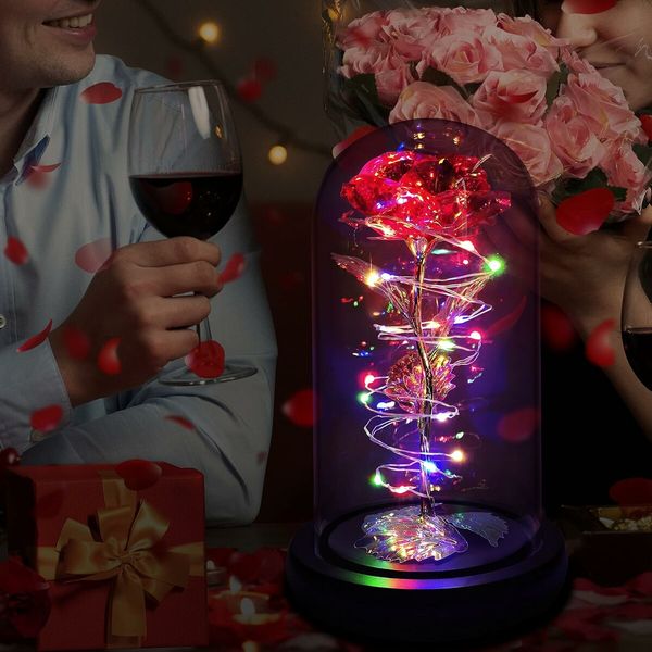 Rose Gifts for Mom from Daughter, Mom Gifts for Her, Colorful Red Light Up Rose in A Glass Dome with Colorful Light,Graduation Gifts for Girl Anniversary Red