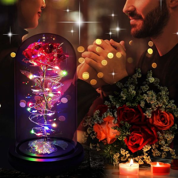 Rose Gifts for Mom from Daughter, Mom Gifts for Her, Colorful Red Light Up Rose in A Glass Dome with Colorful Light,Graduation Gifts for Girl Anniversary Red