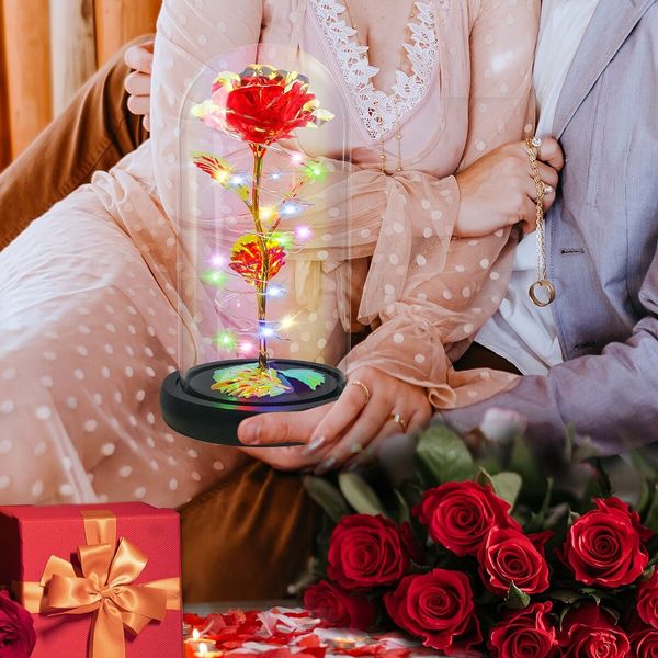 Rose Gifts for Mom from Daughter, Mom Gifts for Her, Colorful Red Light Up Rose in A Glass Dome with Colorful Light,Graduation Gifts for Girl Anniversary Red