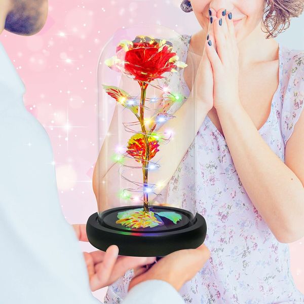 Rose Gifts for Mom from Daughter, Mom Gifts for Her, Colorful Red Light Up Rose in A Glass Dome with Colorful Light,Graduation Gifts for Girl Anniversary Red