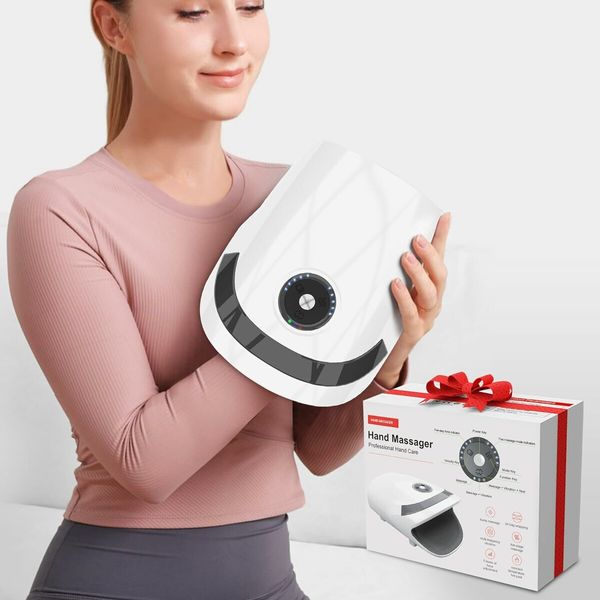 Hand Massager with Compression & Heating, Cordless Electric Massagers, Birthday Gifts for Dad Men (White)
