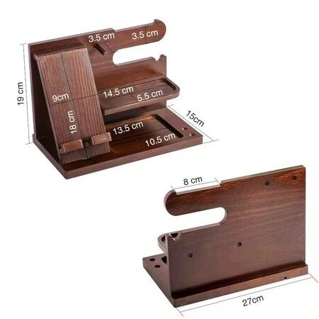 Wood Phone Docking Station Ash Key Holder Stand Watch Organizer Men Gift Husband Wife Anniversary Dad Birthday Nightstand Purse Father Graduation Male Travel Idea Gadgets