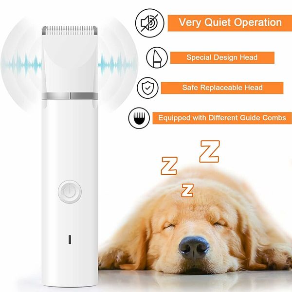 Dog Clippers Grooming Kit Hair Clipper, Low Noise Paw Trimmer, Rechargeable Cordless Quiet Nail Grinder Shaver for Cats and Other Pets