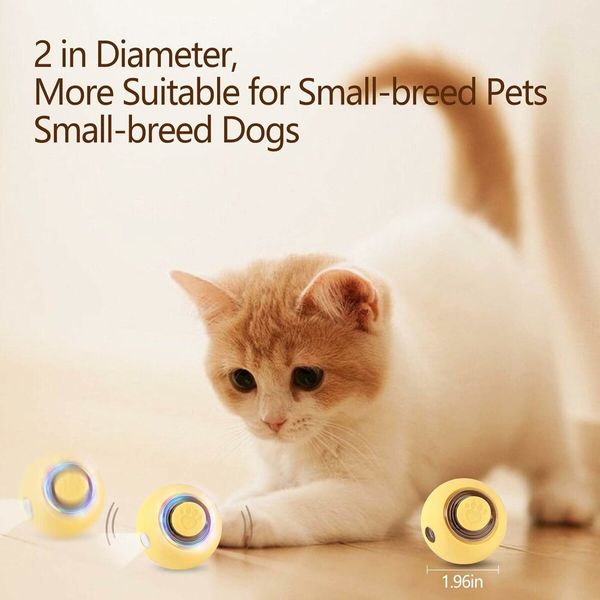 Interactive Smart Indoor Cat Toy Ball, Self-Rotating Kitten Balls Toy Gift, USB Rechargeable Planetary Cat Toys Balls with Lights Ball,1 Pack,Yellow