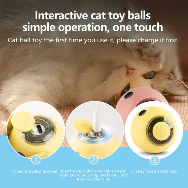 Interactive Smart Indoor Cat Toy Ball, Self-Rotating Kitten Balls Toy Gift, USB Rechargeable Planetary Cat Toys Balls with Lights Ball,1 Pack,Yellow