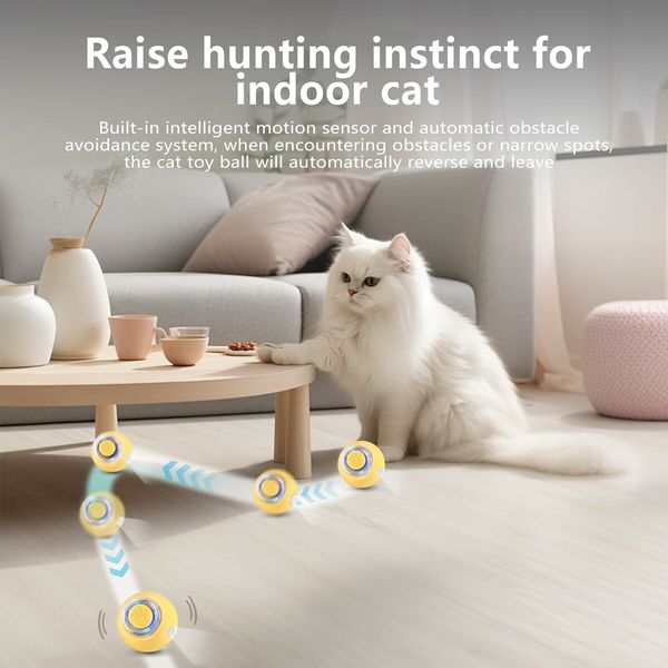 Interactive Smart Indoor Cat Toy Ball, Self-Rotating Kitten Balls Toy Gift, USB Rechargeable Planetary Cat Toys Balls with Lights Ball,1 Pack,Yellow