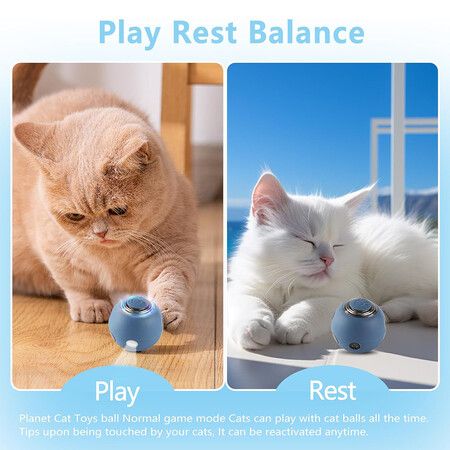 Interactive Smart Indoor Cat Toy Ball, Self-Rotating Kitten Balls Toy Gift, USB Rechargeable Planetary Cat Toys Balls with Lights Ball,1 Pack,Blue