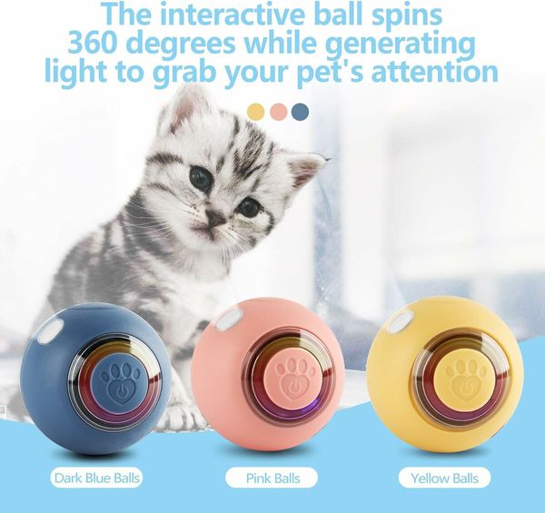 Interactive Smart Indoor Cat Toy Ball, Self-Rotating Kitten Balls Toy Gift, USB Rechargeable Planetary Cat Toys Balls with Lights Ball,1 Pack,Blue