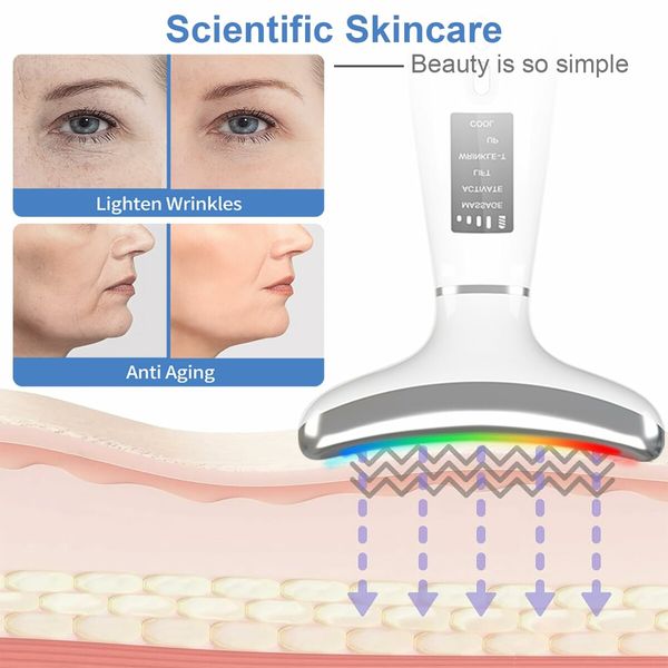 Red-Ligh for-Face and Neck, Facial and Neck Massager with 4 Color LED, Vibration and Thermal Functions for Skin Care