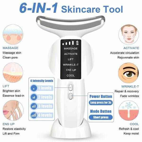 Red-Ligh for-Face and Neck, Facial and Neck Massager with 4 Color LED, Vibration and Thermal Functions for Skin Care