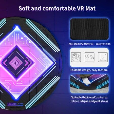 Foldable VR Mat for Meta Quest 3/Apple Vision Pro,Round Anti Fatiguet,Anti-slip and Comfortable Floor Mat,Compatible with PSVR2,Oculus/Meta Quest 2/Pro Color Purple