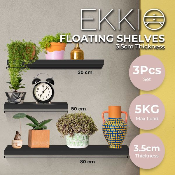 Ekkio Floating Shelf Set of 3 Black EK-WS-100-SH