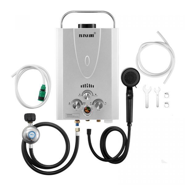 Maxkon Gas Water Heater 7 in 1 10L Portable Camping Outdoor Instant Hot Shower Heating System Silver