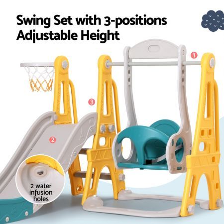 Keezi Kids Slide Swing Set Basketball Outdoor Toys Adjustable Height 140cm Green