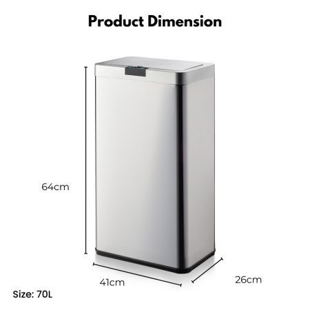 MIRAKLASS Sensor Bin 70L Wide Silver Square MK-SB-106-JR