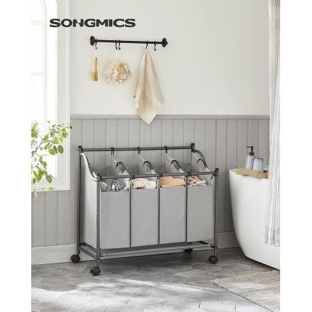 SONGMICS Laundry Basket with 4 Removable Laundry Bin on Wheels Gray