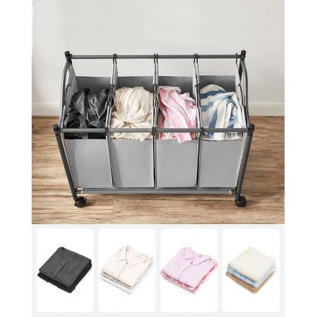 SONGMICS Laundry Basket with 4 Removable Laundry Bin on Wheels Gray