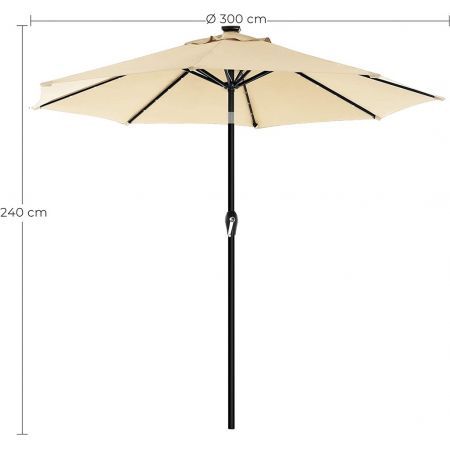 SONGMICS 3m Solar Lighted Outdoor Patio Umbrella Cream