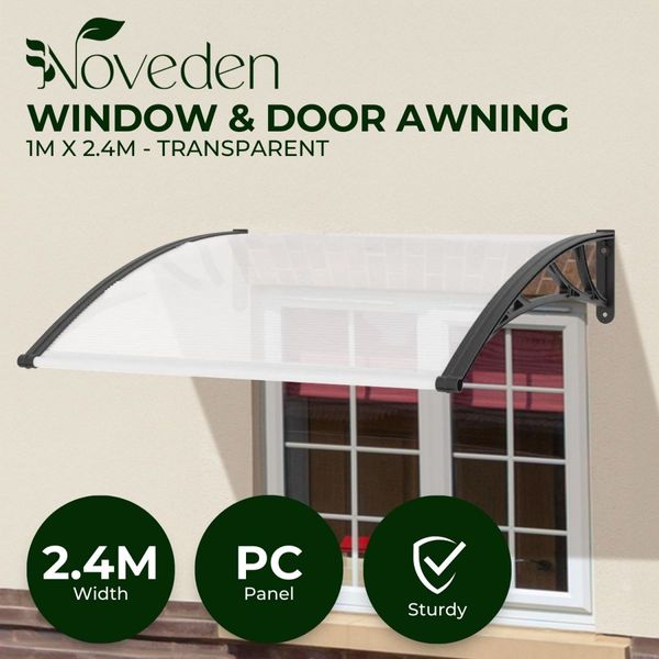 NOVEDEN Window Door Awning Canopy Outdoor UV Patio Rain Cover Clear White 1M X 2.4M Type 1 NE-AG-101-SU