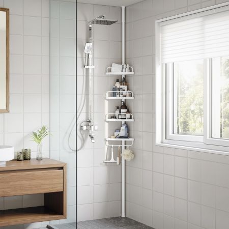 SONGMICS Adjustable Bathroom Corner Shelf with 4 Trays White