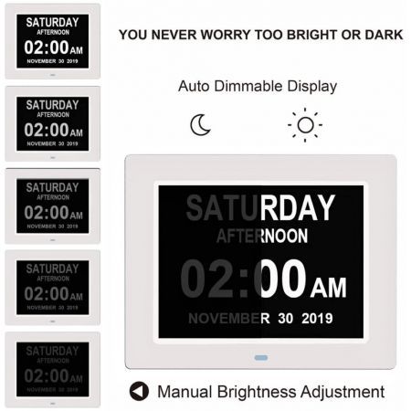 GOMINIMO Day Date Calendar Clock Dementia Clock Digital Alarm Clock with Large LCD Screen (White) GO-DDC-100-JSC
