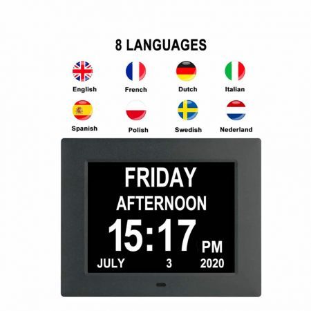 GOMINIMO Day Date Calendar Clock Dementia Clock Digital Alarm Clock with Large LCD Screen (Black) GO-DDC-101-JSC