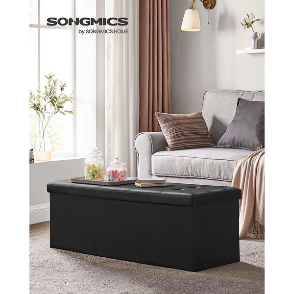 SONGMICS 109cm Folding Storage Ottoman Bench Black