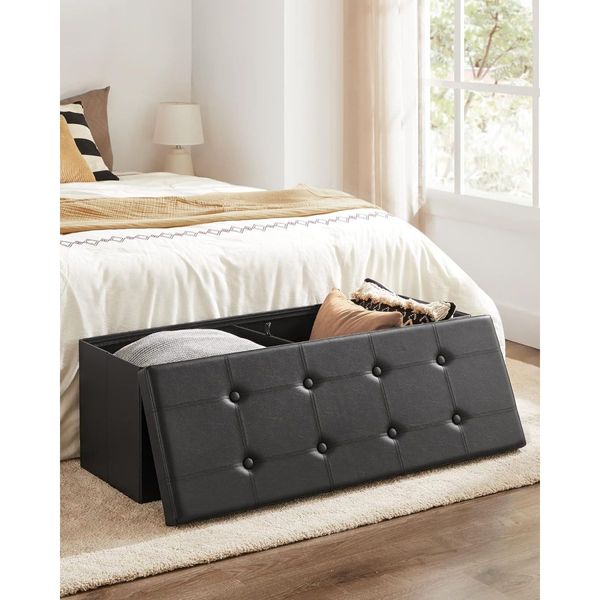 SONGMICS 109cm Folding Storage Ottoman Bench Black