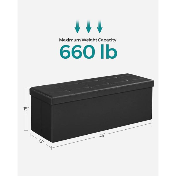 SONGMICS 109cm Folding Storage Ottoman Bench Black