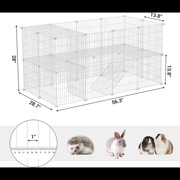 SONGMICS Metal Wire Two-Story Pet Playpen with Zip Ties White