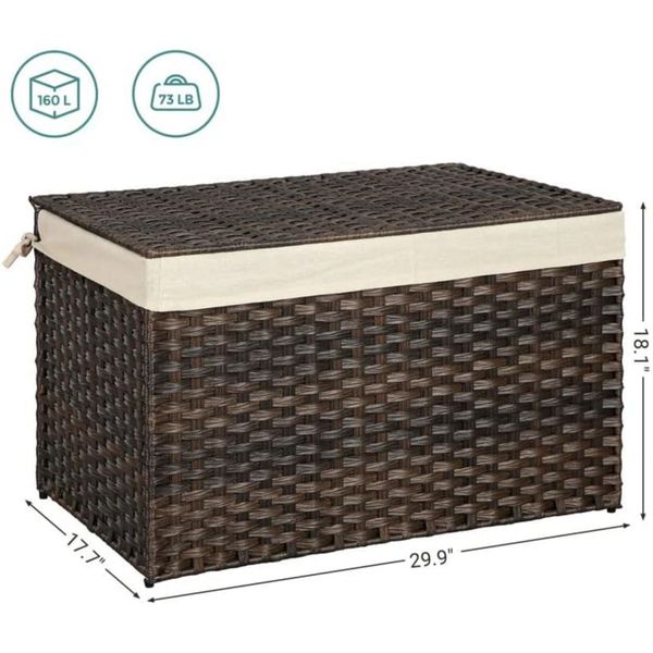 SONGMICS Storage Basket with Lid 160L Metal Frame Brown