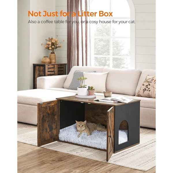 FEANDREA Cat Litter Box with Removable Divider Table Vintage Brown