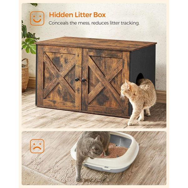 FEANDREA Cat Litter Box with Removable Divider Table Vintage Brown