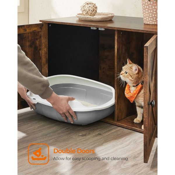 FEANDREA Cat Litter Box with Removable Divider Table Vintage Brown