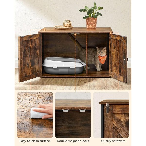 FEANDREA Cat Litter Box with Removable Divider Table Vintage Brown