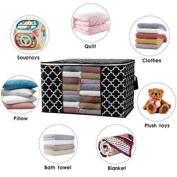 2 PCS Large Blanket Clothes Organization and Storage Containers for Bedding Comforters Foldable Organizer with Reinforced Handle Clear Window Zippers