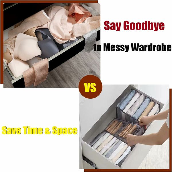 1 PCS 5 Grids Washable Portable Closet Organizer Mesh Separation Storage Box Foldable Closet Drawer Scarves Leggings Skirts T-shirts Jeans,