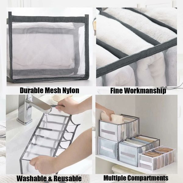 1 PCS 5 Grids Washable Portable Closet Organizer Mesh Separation Storage Box Foldable Closet Drawer Scarves Leggings Skirts T-shirts Jeans,