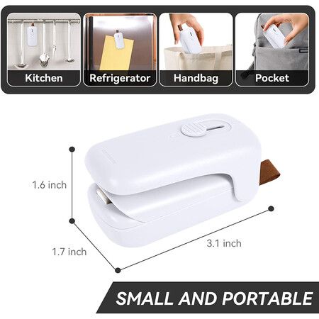 Handheld Thermal Vacuum Sealer, 2 in 1 Heat Sealer and Cutter with Drawstring, Portable Bag Resealer Machine for Plastic Bags, Food Storage, Snacks,White