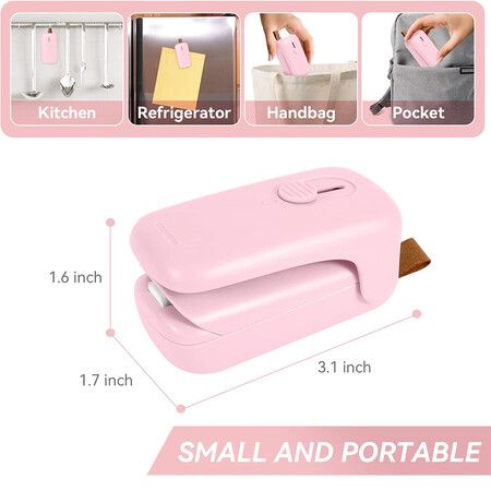 Handheld Thermal Vacuum Sealer, 2 in 1 Heat Sealer and Cutter with Drawstring, Portable Bag Resealer Machine for Plastic Bags, Food Storage, Snacks,Pink