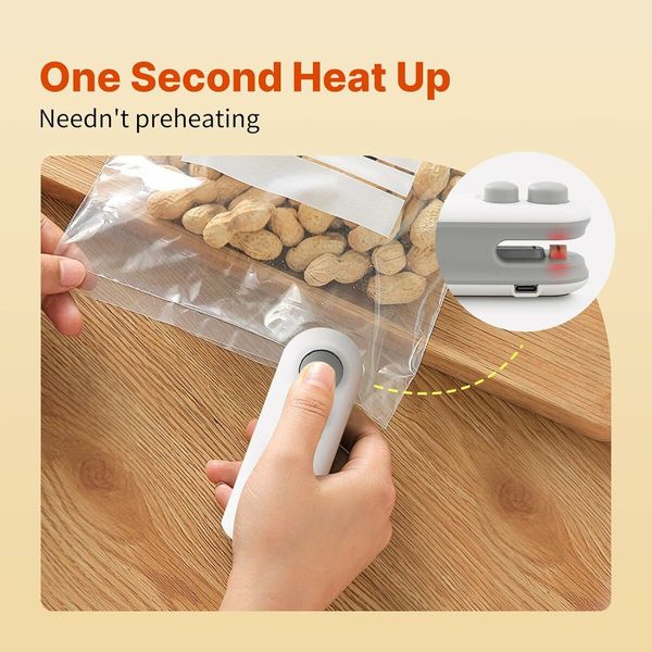 Mini Bag Sealer with Cutter, 2 in 1 Vacuum Rechargeable Heat Sealers, Portable Handheld Food Sealer for Potato Bags, Plastic Bags(White)