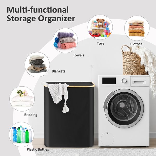 160L Laundry Basket Hamper Large Foldable Washing Bag Clothes Storage Bin Toys Organizer Sorter 2 Sections with Lids Wheels